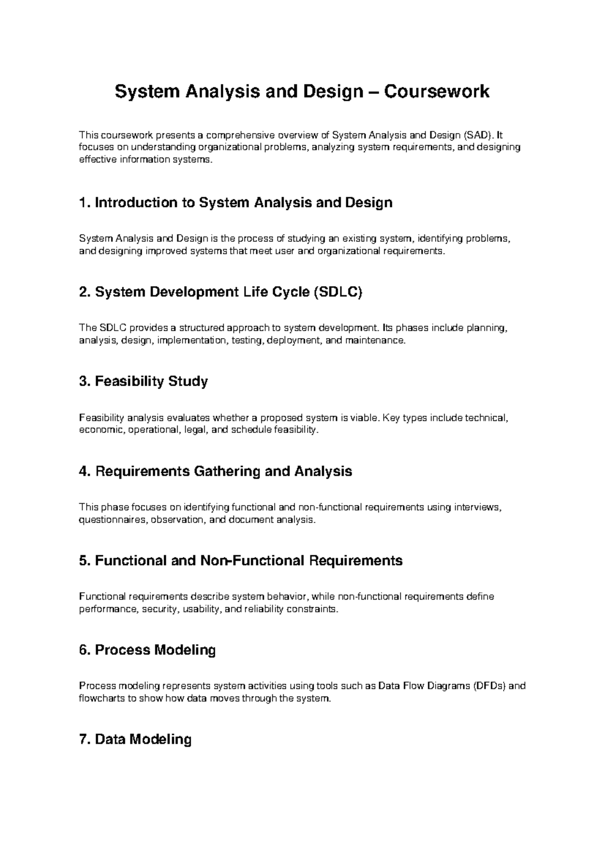 SAD Coursework: Comprehensive Overview of System Analysis & Design ...