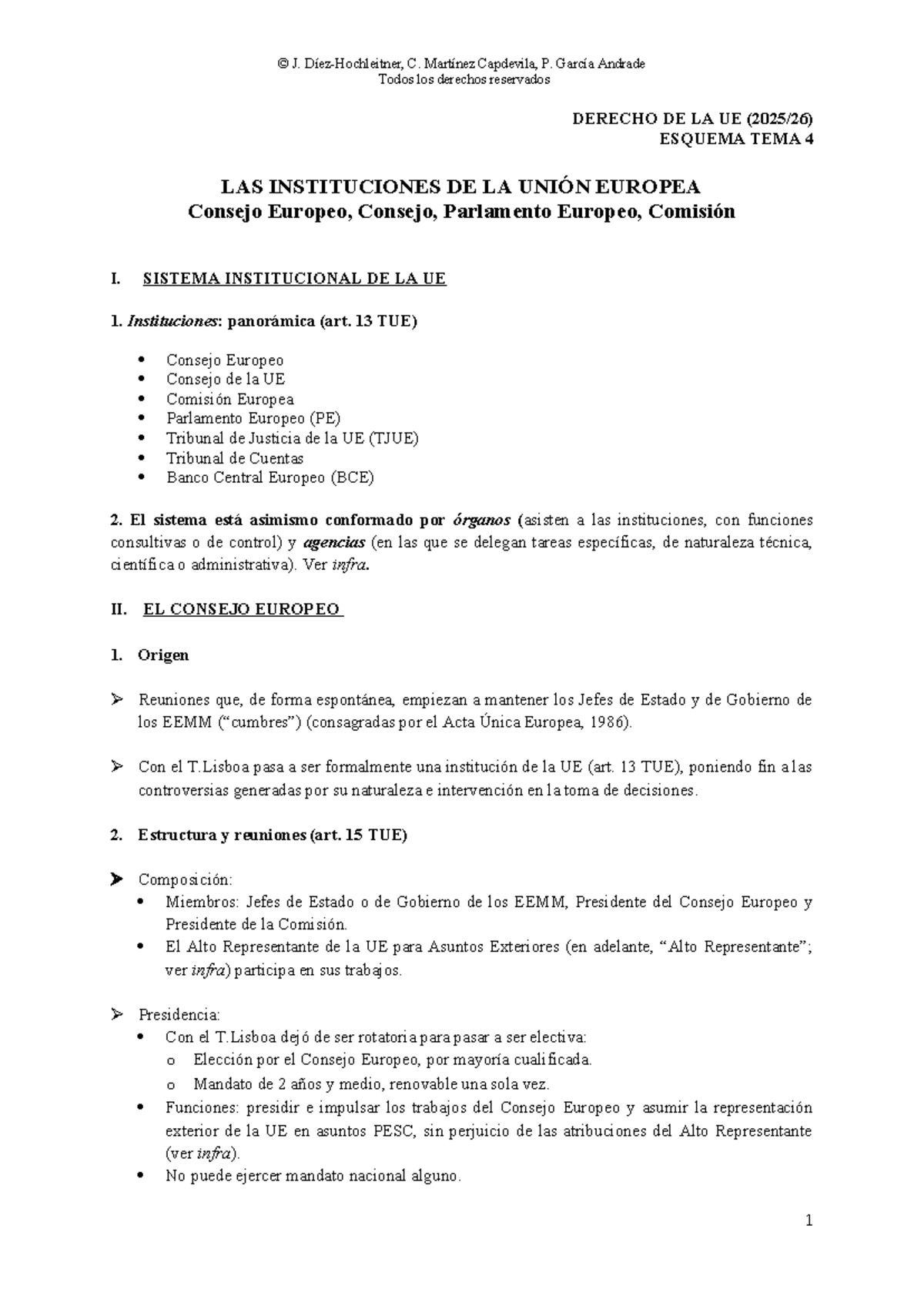 DUE TEMA 4 (2025-26) Esquema sobre las Instituciones de la UE - Studocu