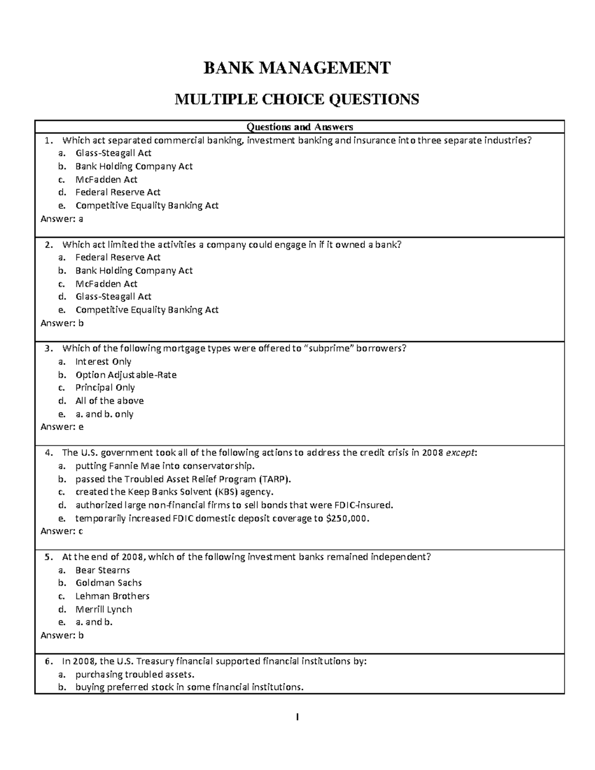 BANK MANAGEMENT MCQ TEST BANK (QTNH) - Questions & Answers - Studocu