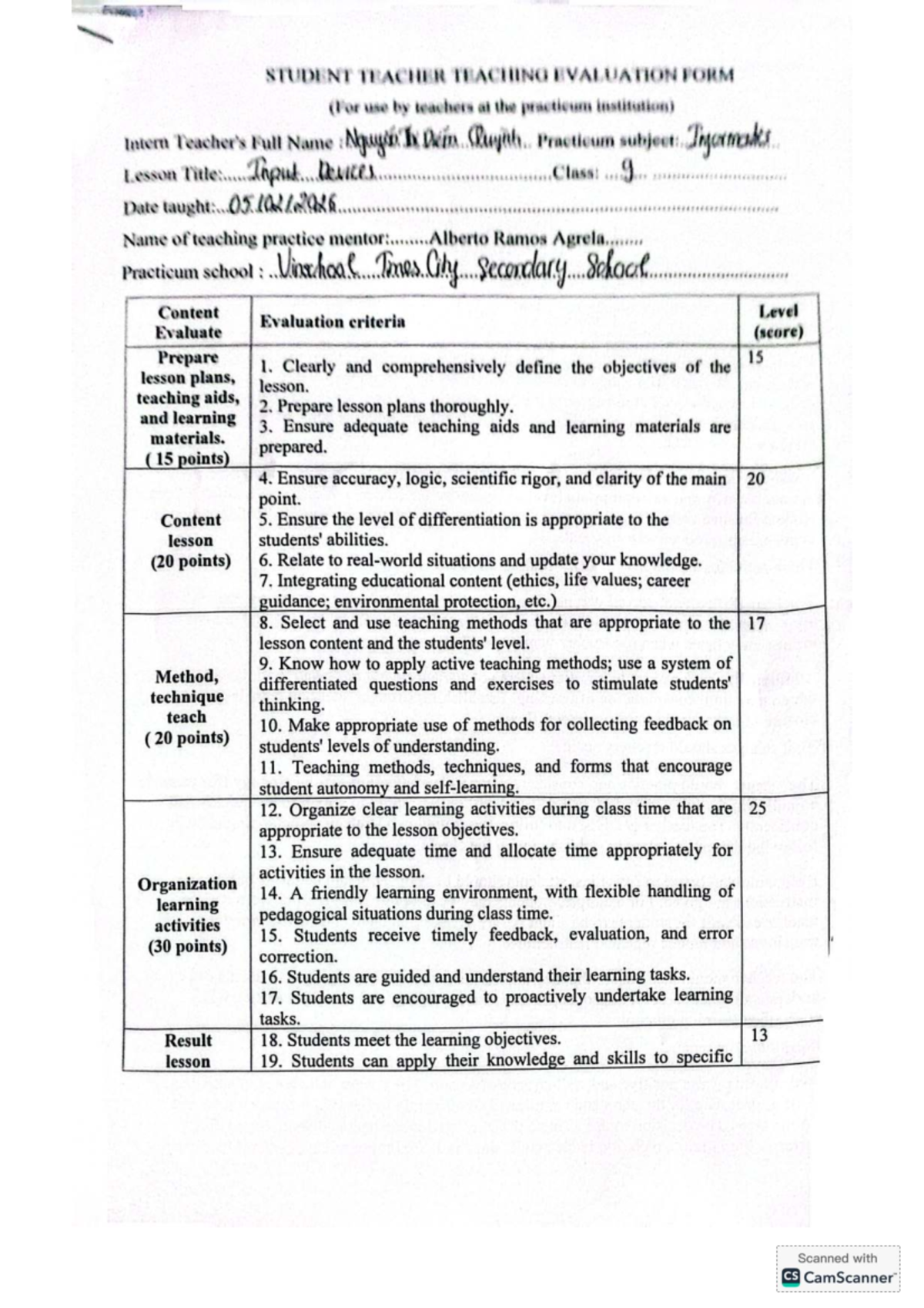 STUDENT TEACHING EVALUATION FORM - JRJM 1881 - Studocu