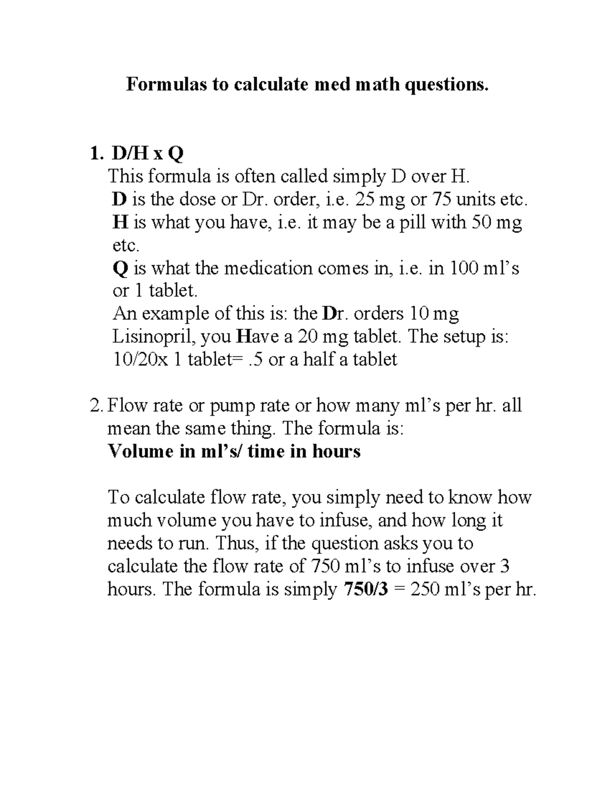 Medication Math Formulas: Key Calculations for Med Math Questions - Studocu