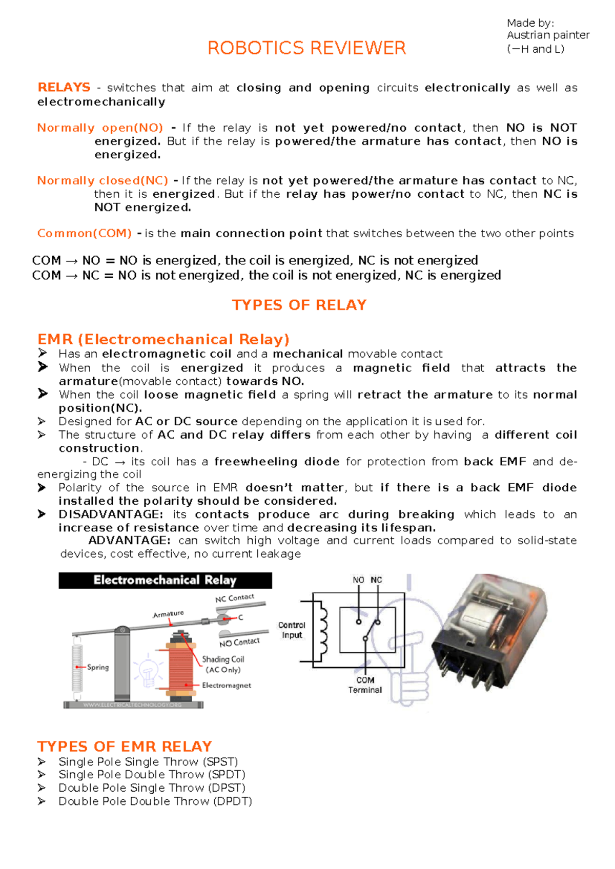 Robotics - Relay Types and Applications Reviewer - Studocu