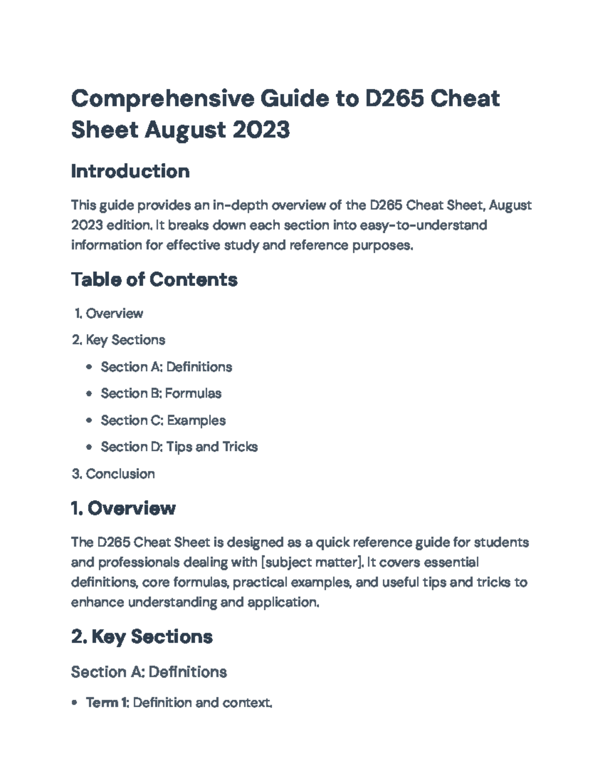 D265 Cheat Sheet - Comprehensive Study Guide August 2023 ...