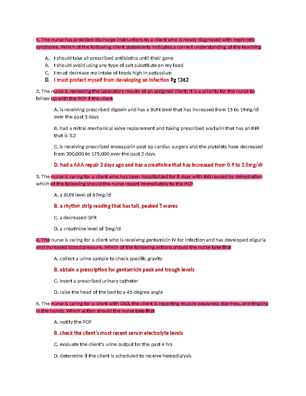 Adv Med Surg Test 1 - Key Nursing Notes and Teaching Points - Studocu