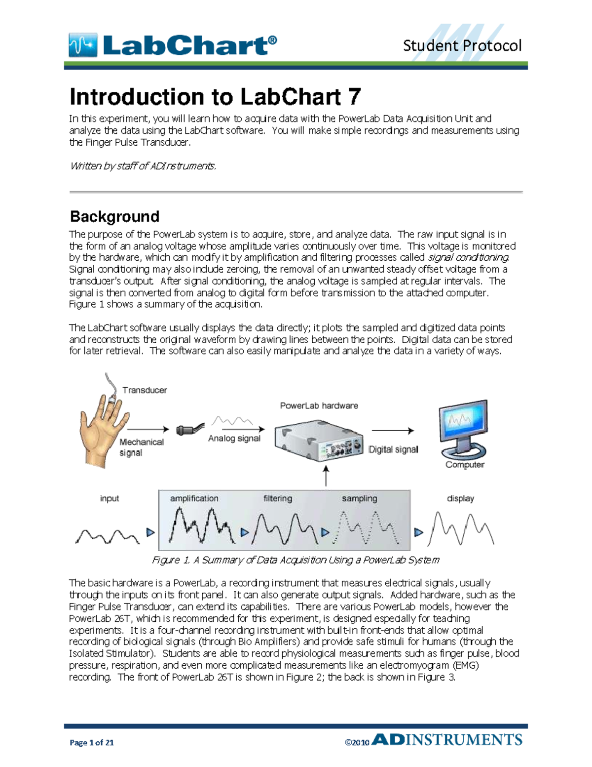 Introduction to LabChart 7: Student Protocol for PowerLab 26T - Studocu