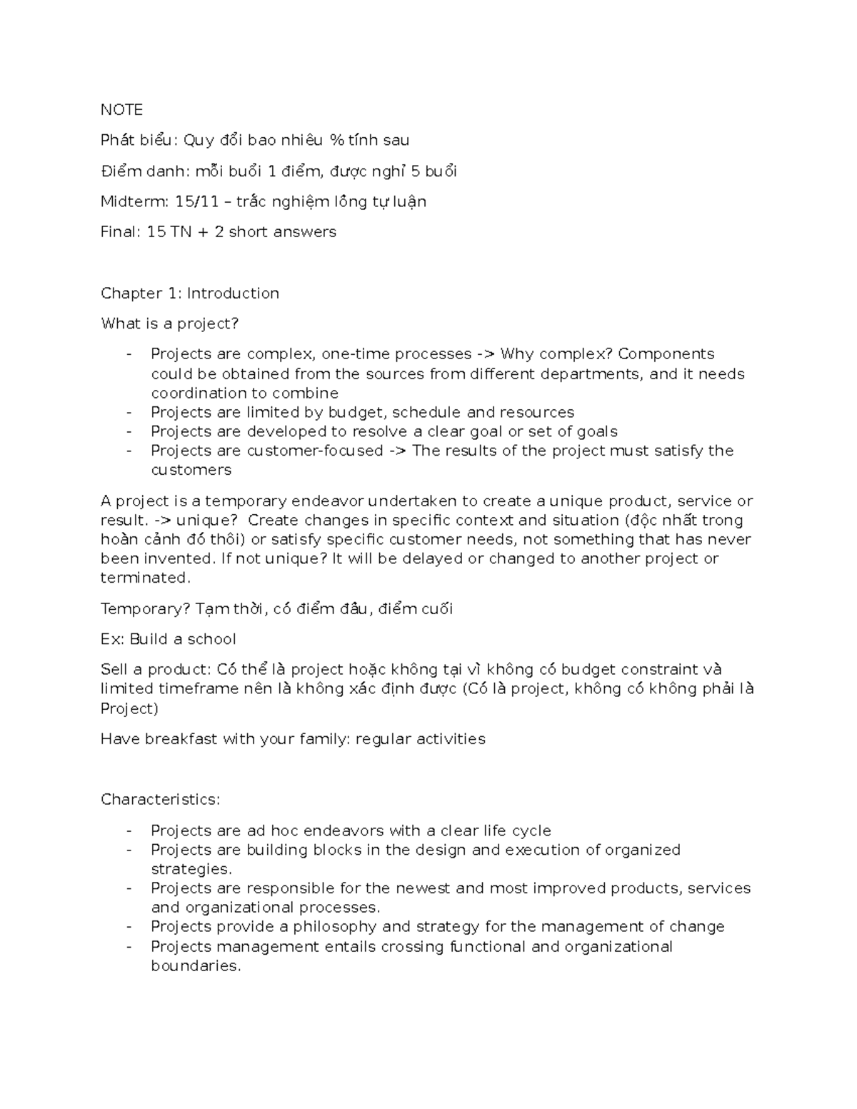 NOTE: Midterm Review on Project Management Concepts and Definitions ...