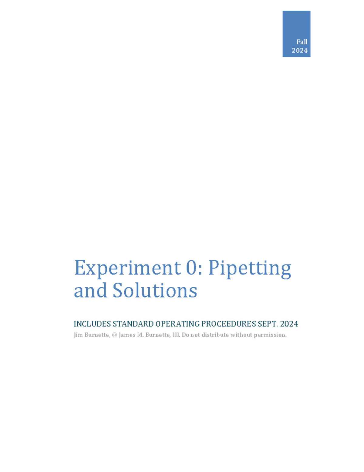 Fall 2024 Experiment 0: Pipetting and Solutions - Studocu