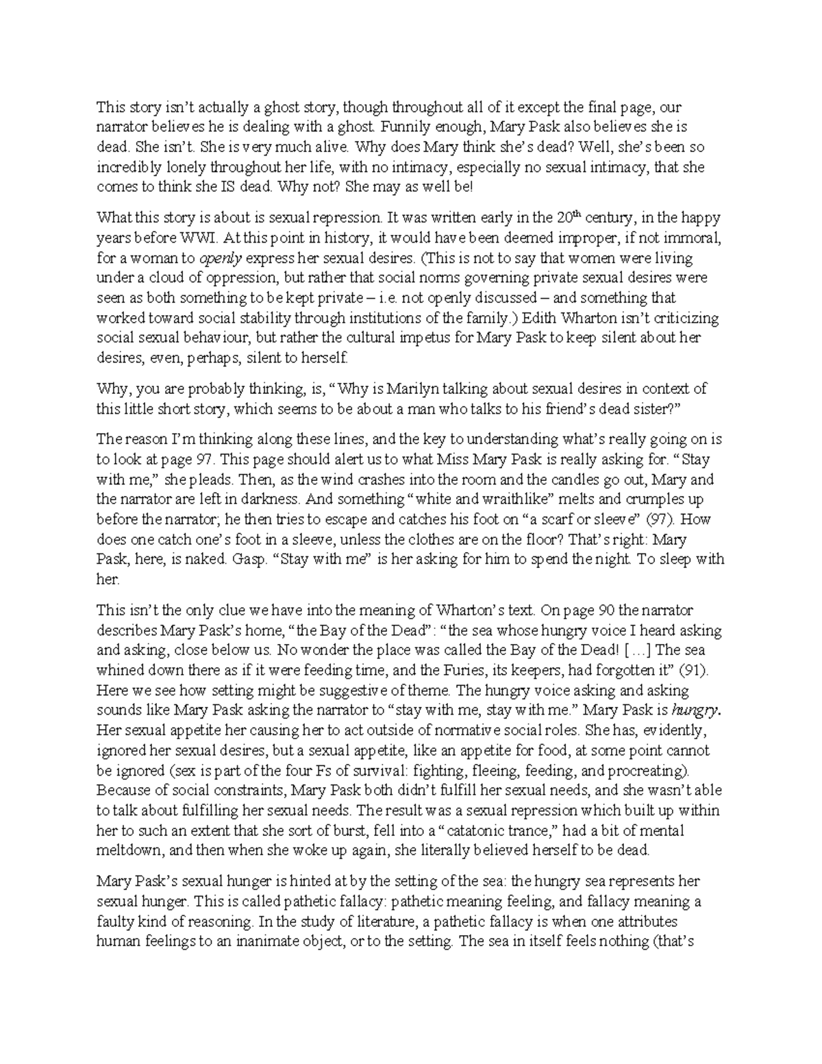 Miss Mary Pask - An Analysis of Sexual Repression in Wharton's Story ...