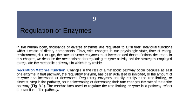 Regulation of Enzymes and Metabolic Pathways in Biochemistry 101 - Studocu