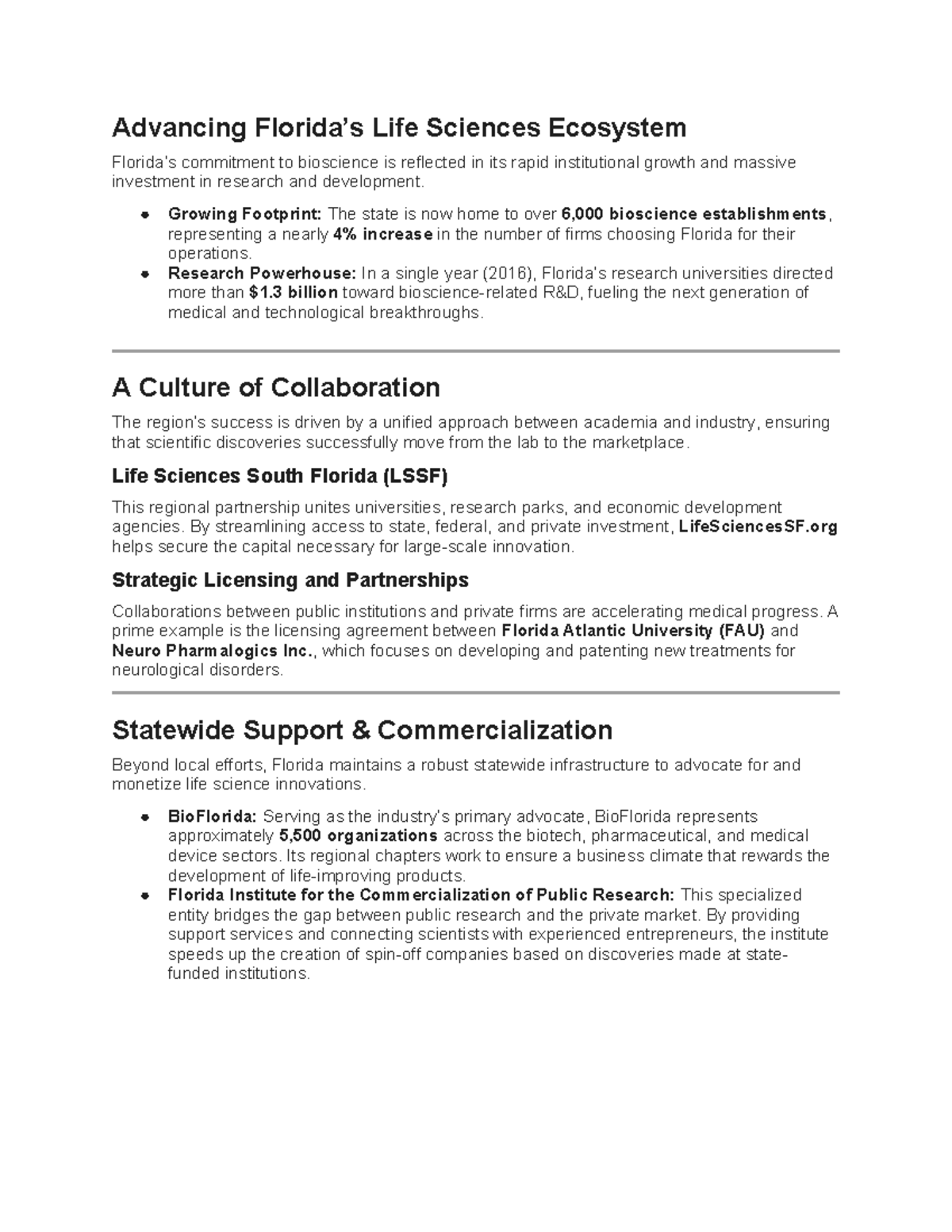 Advancing Florida's Life Sciences Ecosystem: Growth & Collaboration ...