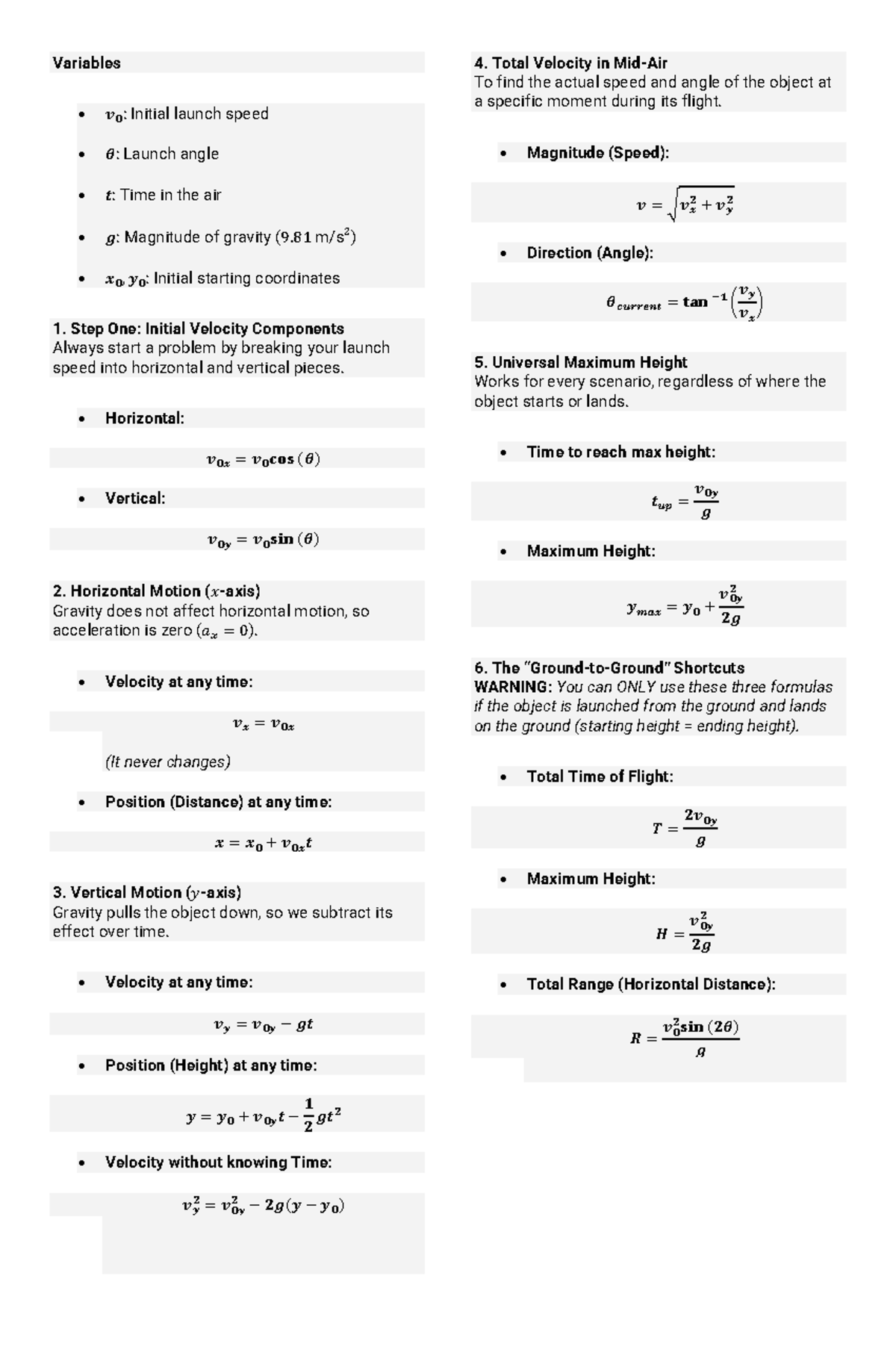 Projectile Motion Formulas: Understanding Velocity & Height - Studocu