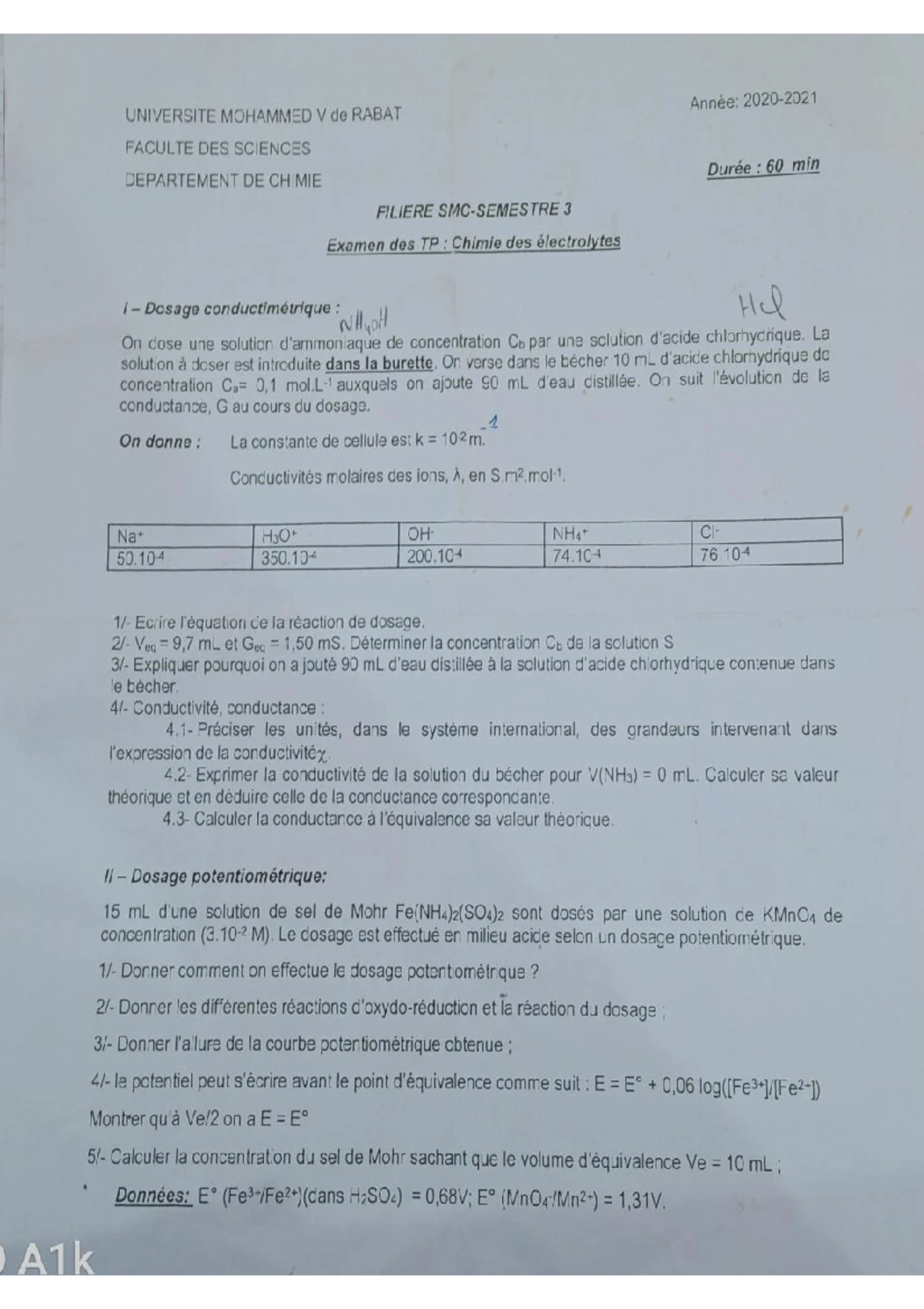 C71 TP 2 CHIMIE MINERALE : Dosage des Cations et Réactions de ...
