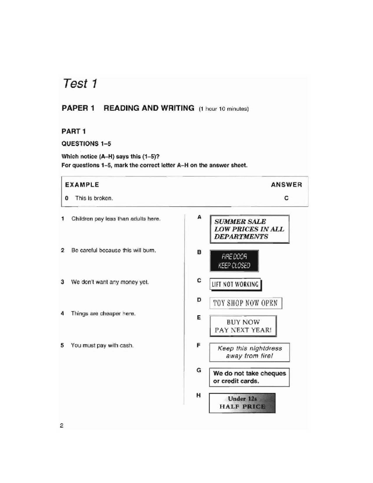 Test 1: Reading and Writing Paper 1 Questions - Studocu