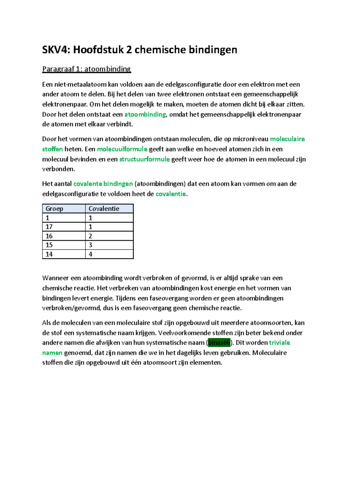 SKV4: Hoofdstuk 2 - Chemische Bindingen en Atoombindingen - Studeersnel
