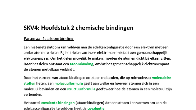 SKV4: Hoofdstuk 2 - Chemische Bindingen en Atoombindingen - Studeersnel