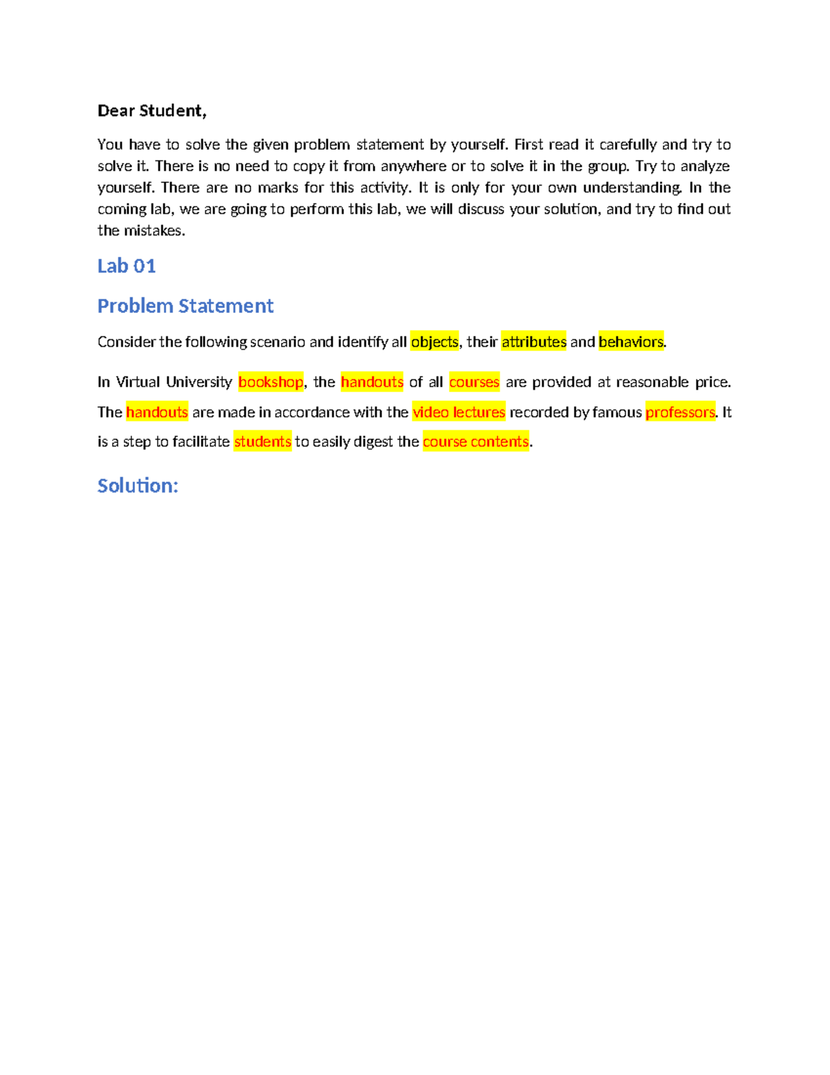 CS304P Lab Exercises - Identifying Objects in Virtual Bookshop Scenario ...