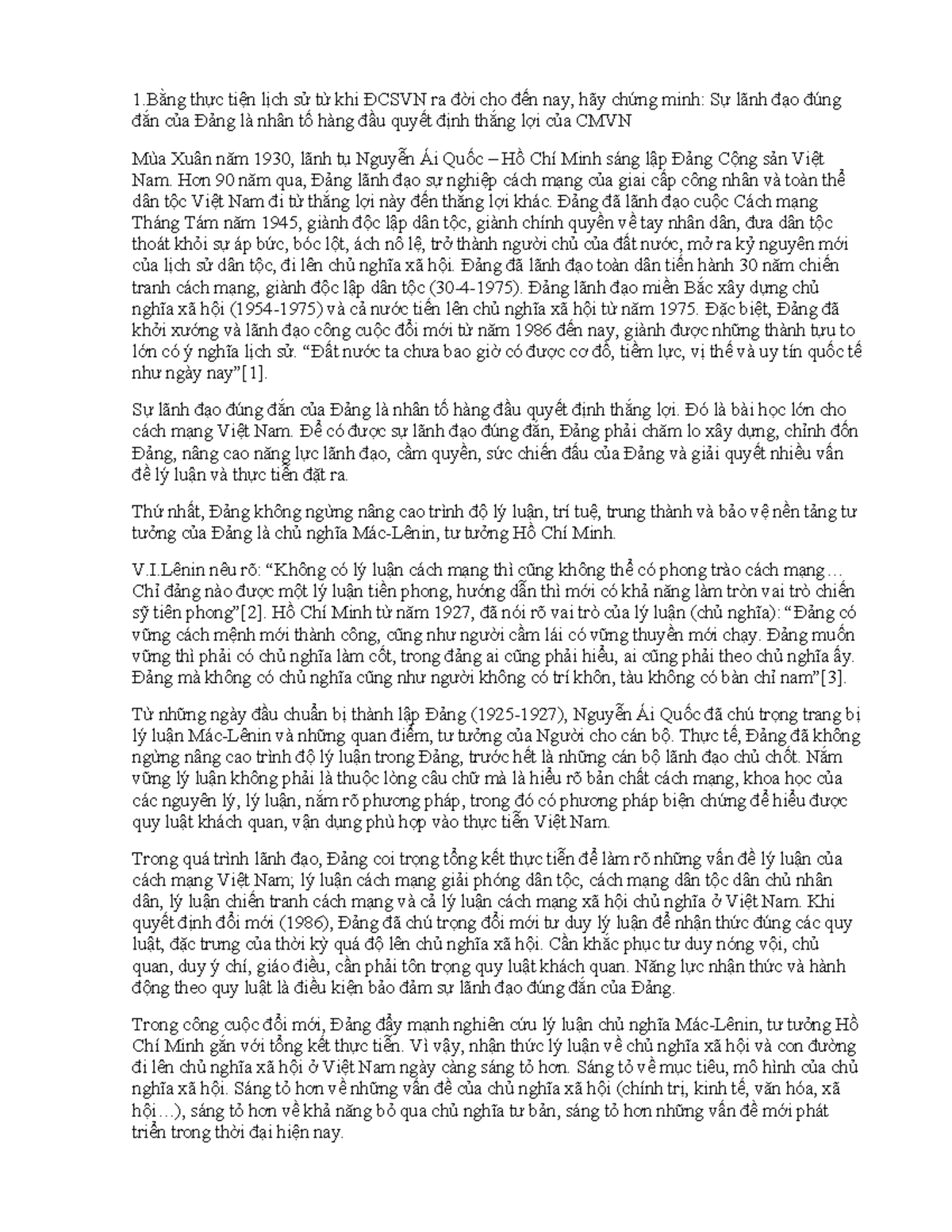 LSĐ - Chứng minh Sự Lãnh Đạo Của Đảng Cộng Sản Việt Nam Trong CMVN - Document Preview