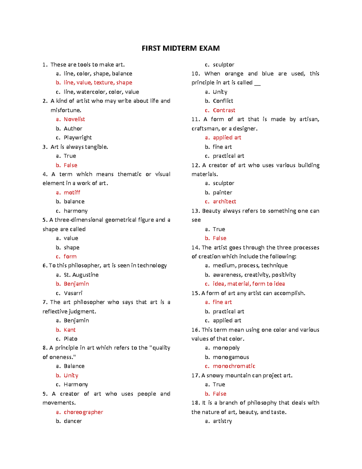ART-APP Midterm Exam Review and Quiz Questions - Studocu