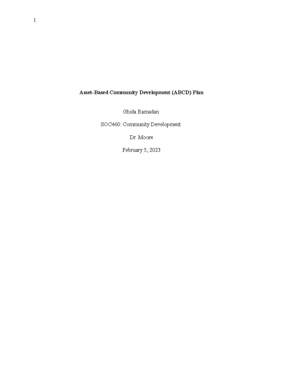 SOC460: Essay on Asset-Based Community Development (ABCD) Plan - Studocu