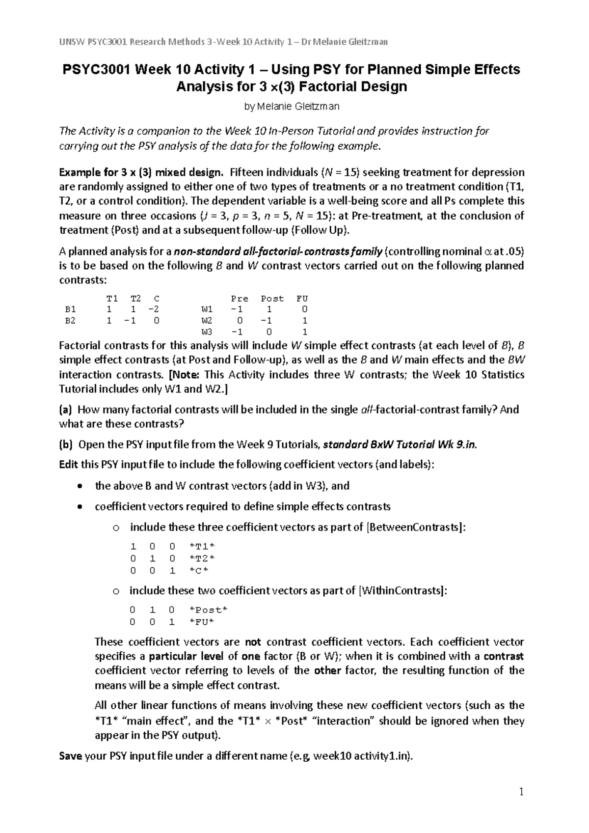 UNSW PSYC3001 Week 10 Activity 1: Planned Simple Effects Analysis - Studocu