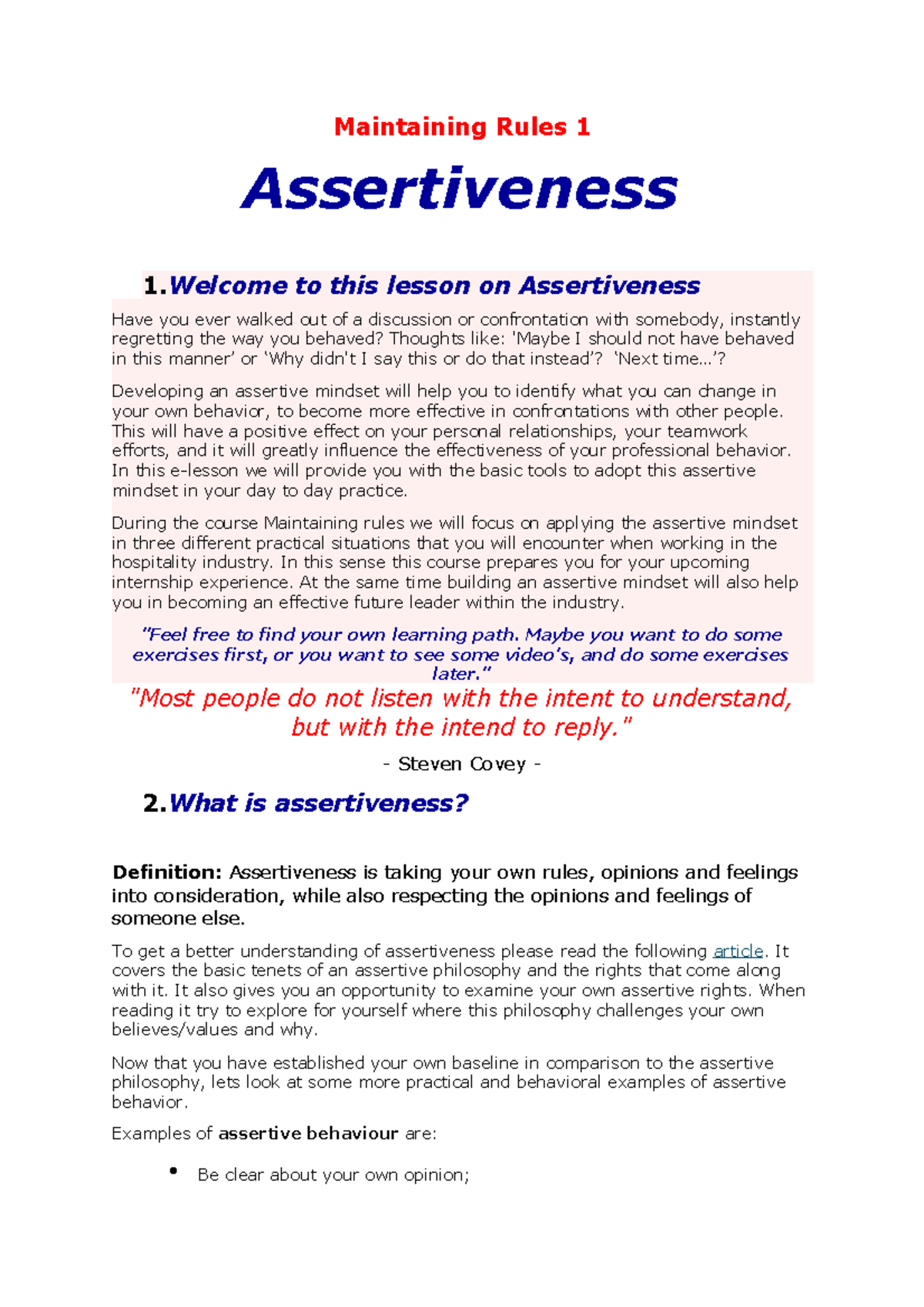 Maintaining Rules: Developing Assertiveness in Hospitality Settings ...