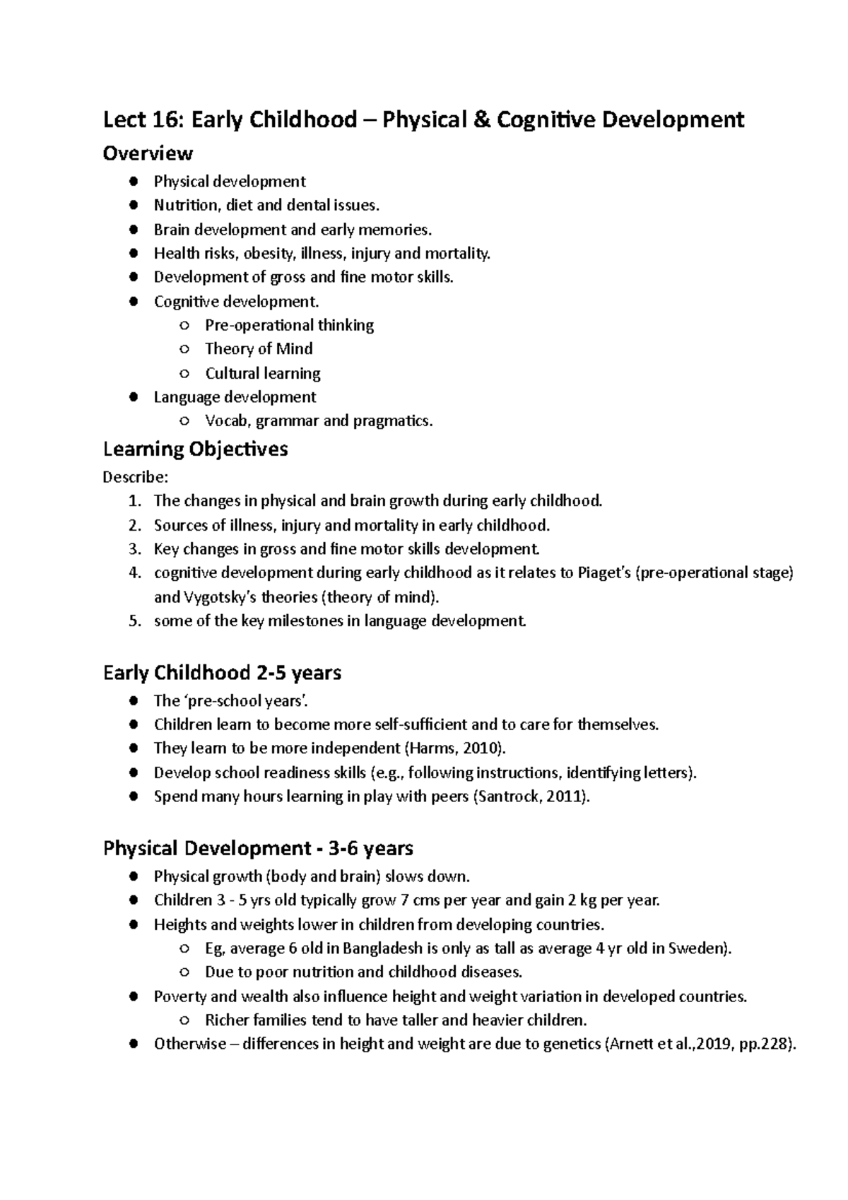 EDUC 141 L16 - Early Childhood Physical & Cognitive Development Notes ...