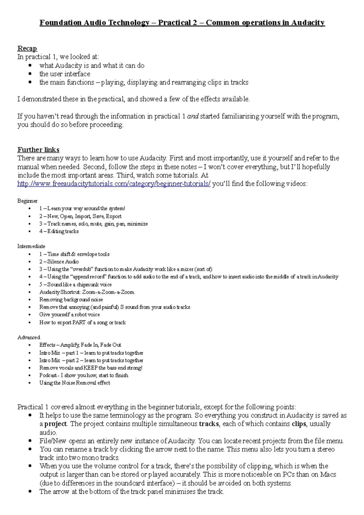 Common operations in Audacity - Foundation Audio Technology – Practical ...