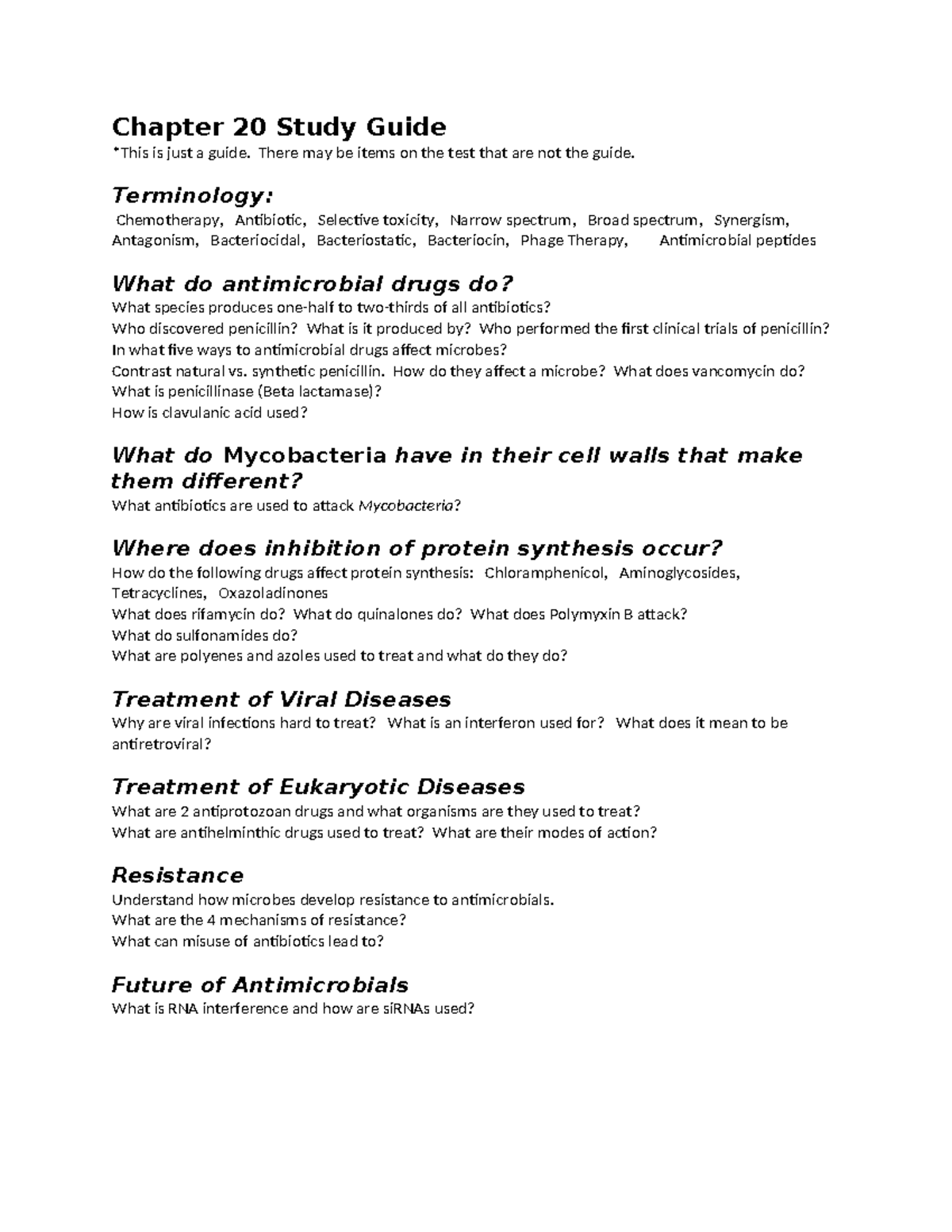 Chapter 20 Study Guide: Antimicrobial Drugs & Resistance Concepts - Studocu