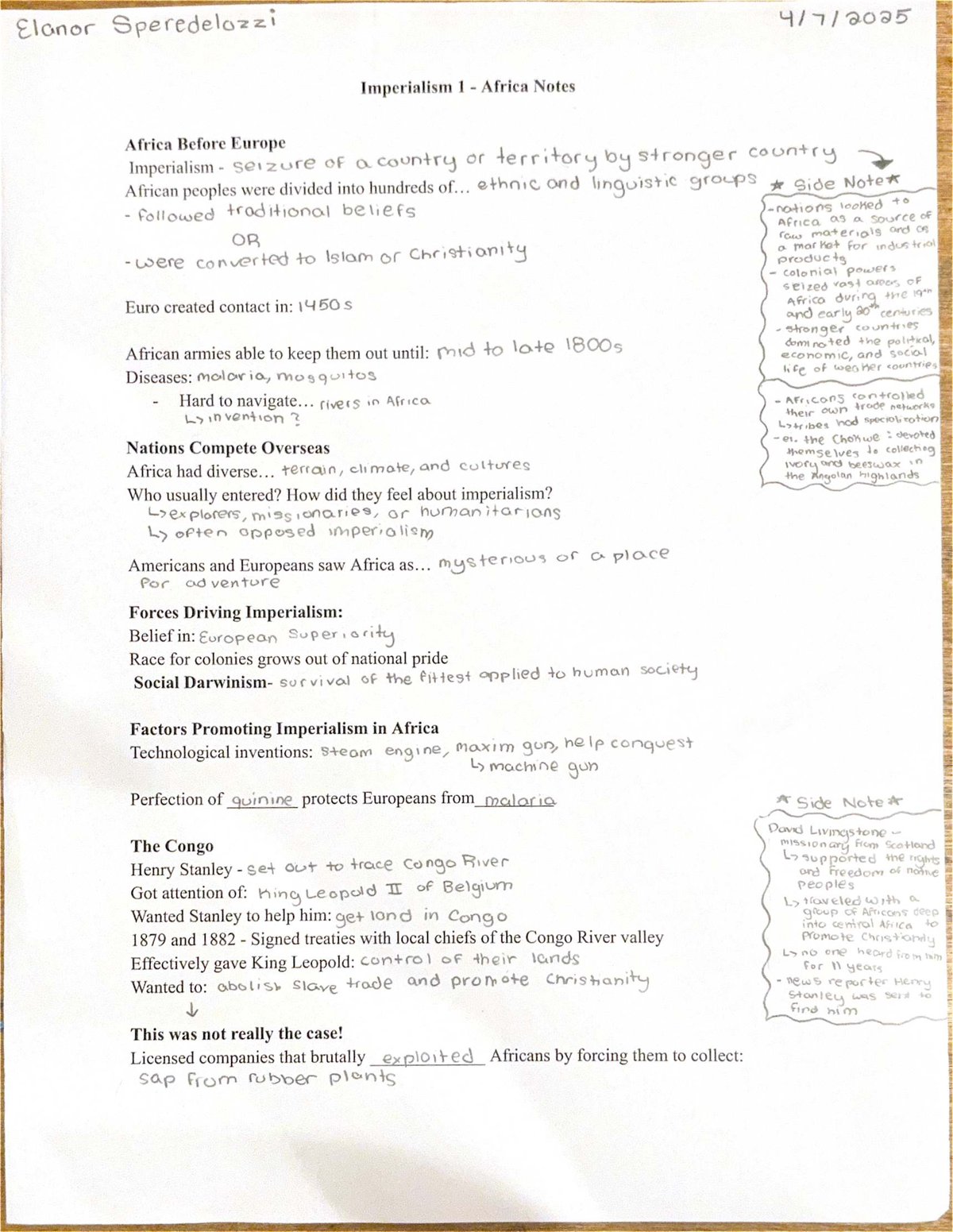 Midterm Exam Review Notes - Course Code: [Insert Code] on Imperialism ...