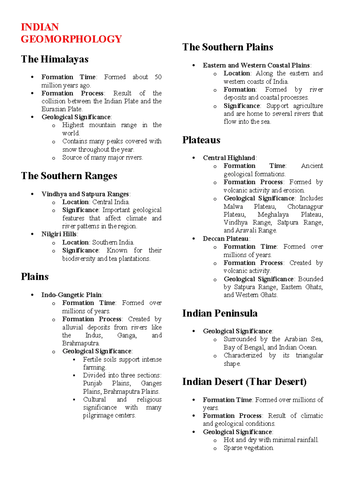 Indian Geomorphology - INDIAN GEOMORPHOLOGY The Himalayas • Formation ...