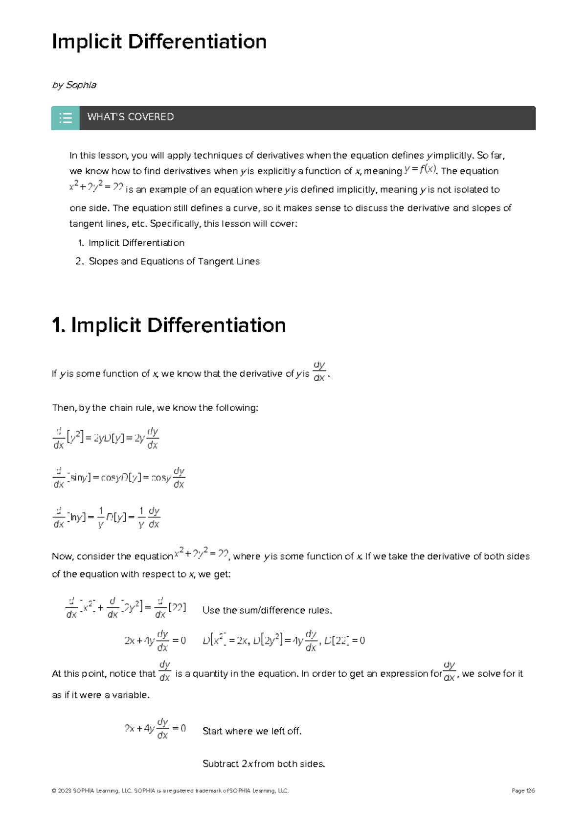 Calculus I unit-3-tutorials PDF8 - Implicit Differentiation by Sophia ...