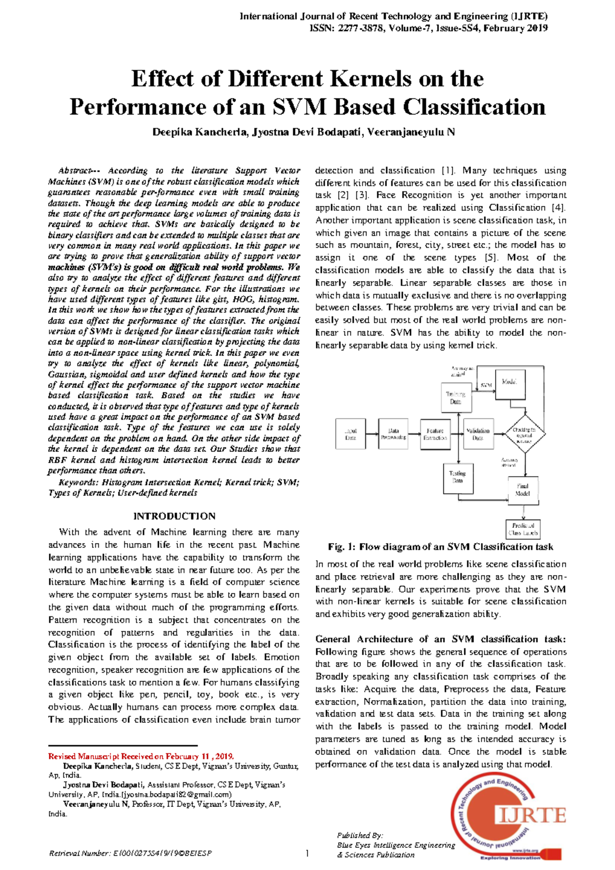 Effect of Kernels on SVM Classification Performance - IJRTE February ...