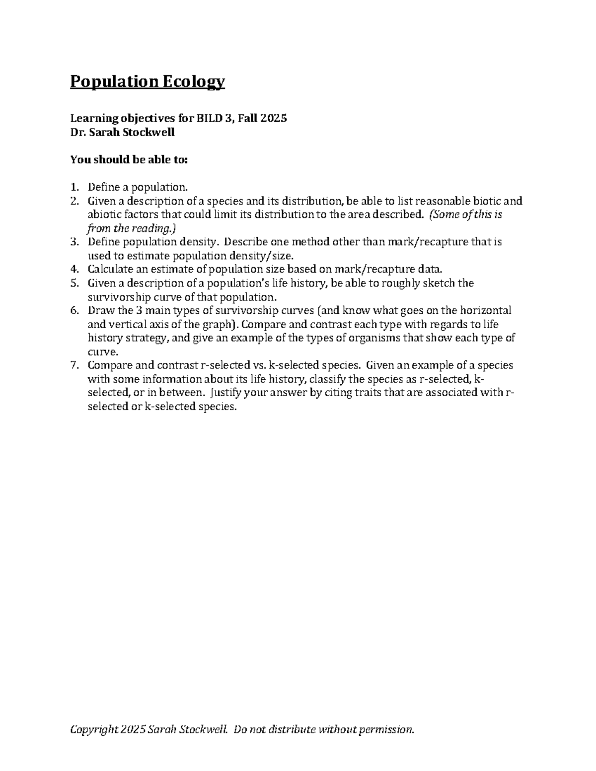 BILD 3 Lecture Notes: Population Ecology - Studocu