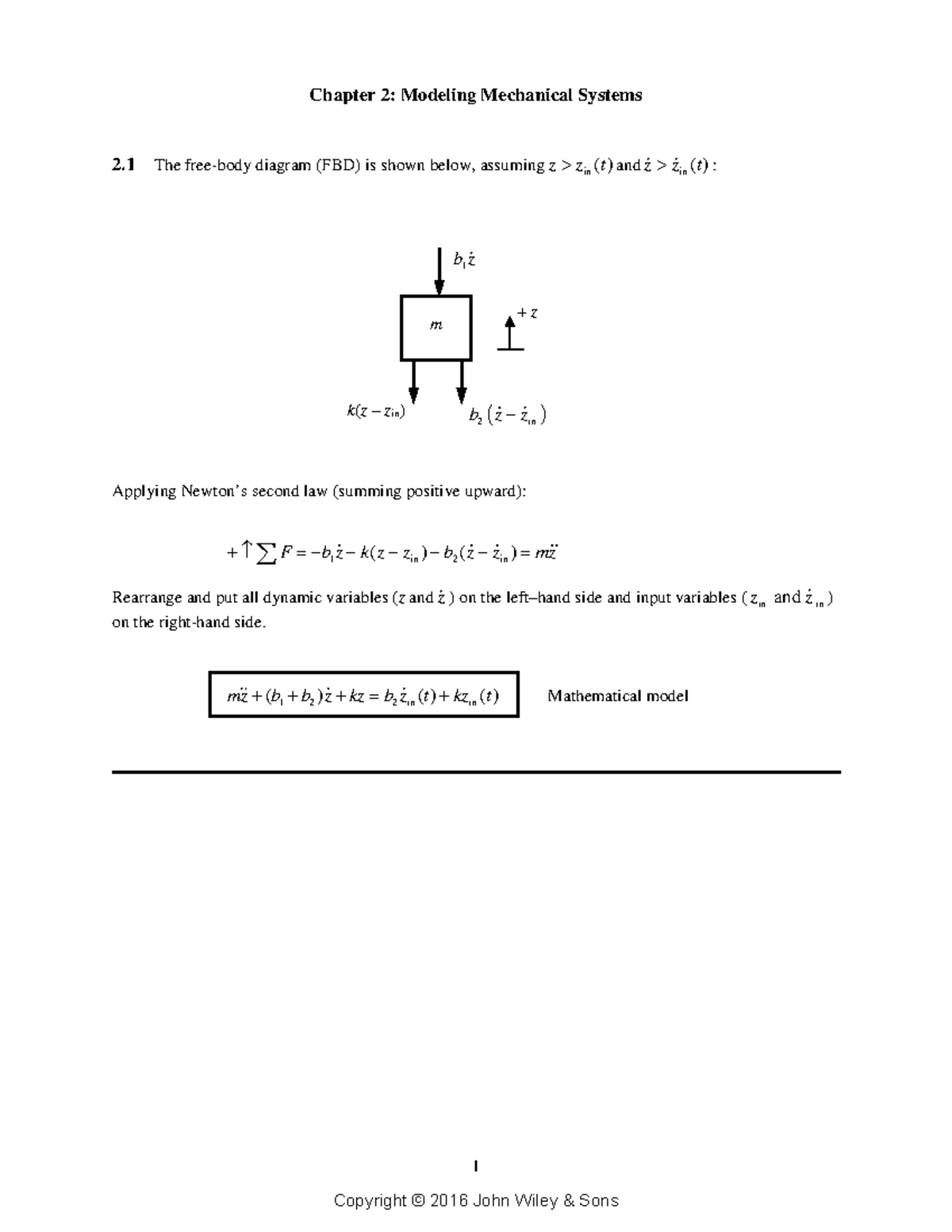 Chapter 2: Mathematical Models of Mechanical Systems (ENGR 101) - Studocu