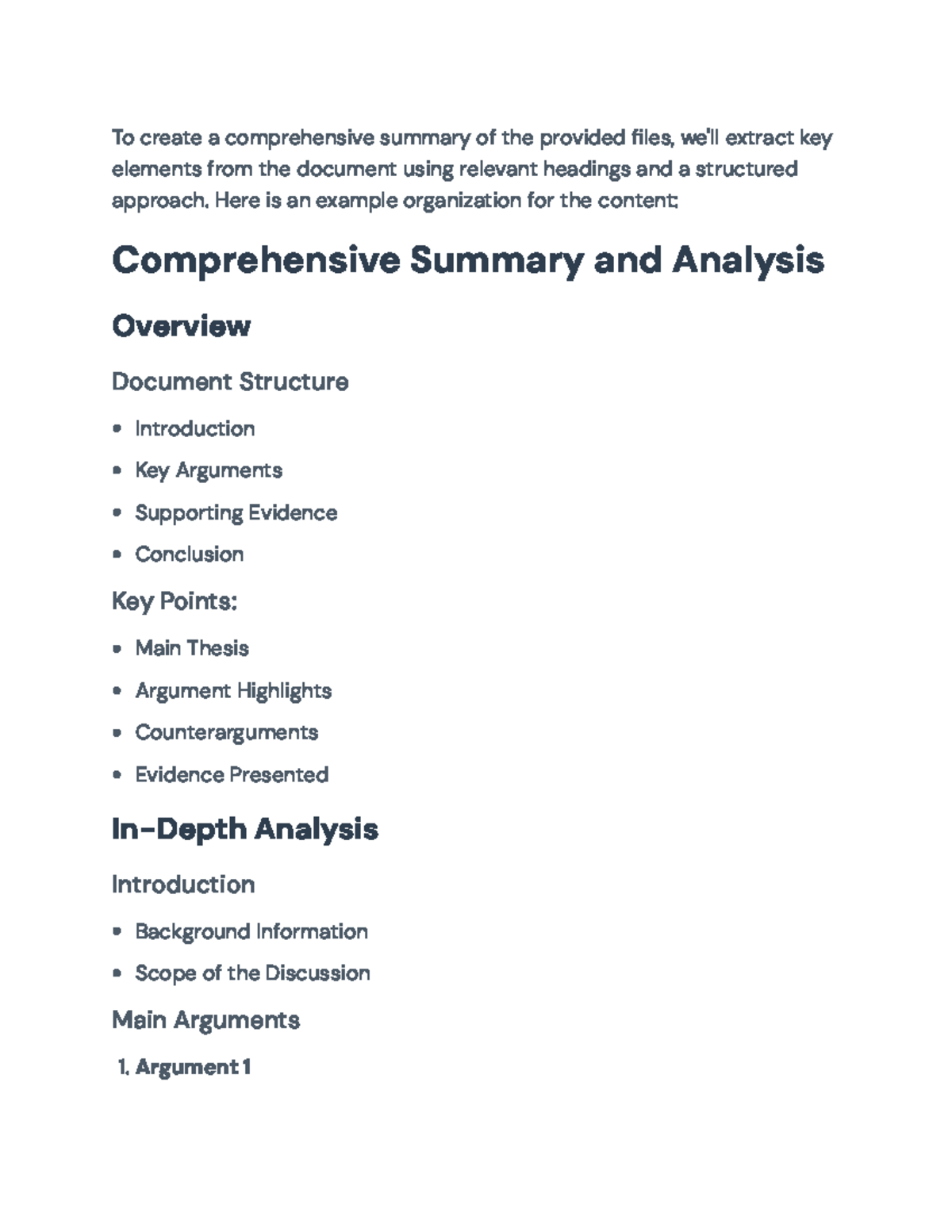 Comprehensive Summary and Analysis of Key Arguments and Evidence - To ...