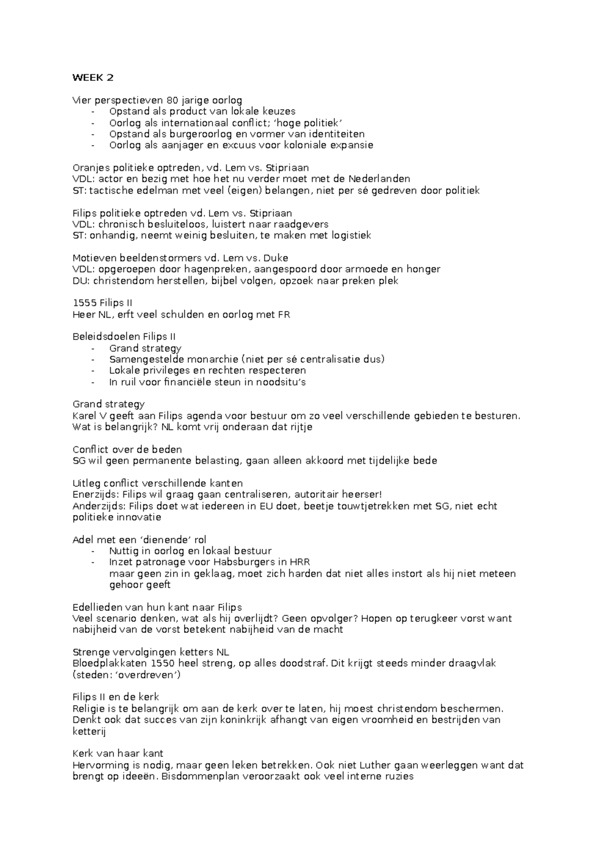WEEK 2-7: Analyse van de Nederlandse Opstand en Politieke Dynamiek ...