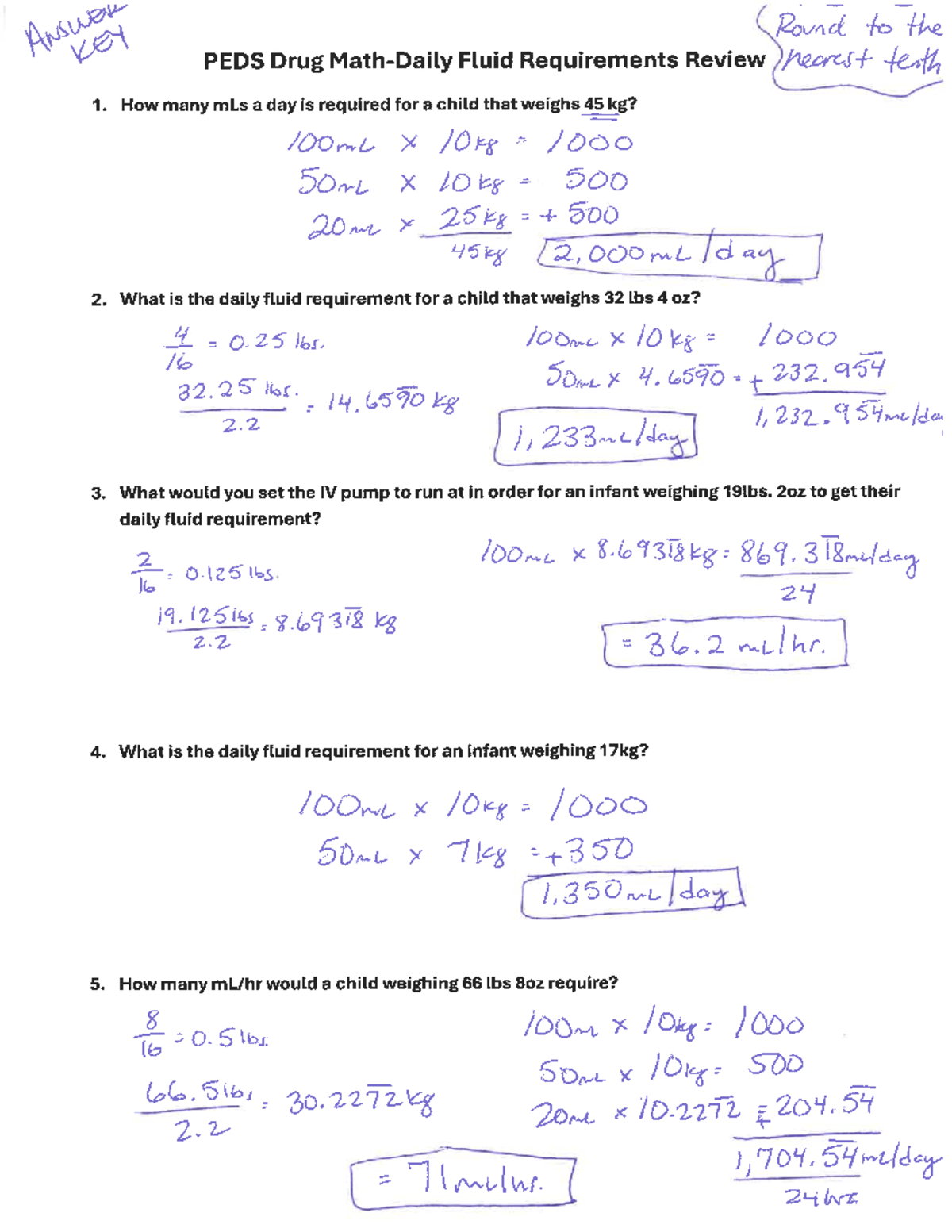 Daily Fluid Requirements Review for Pediatric Patients (ANSWEY) - Studocu