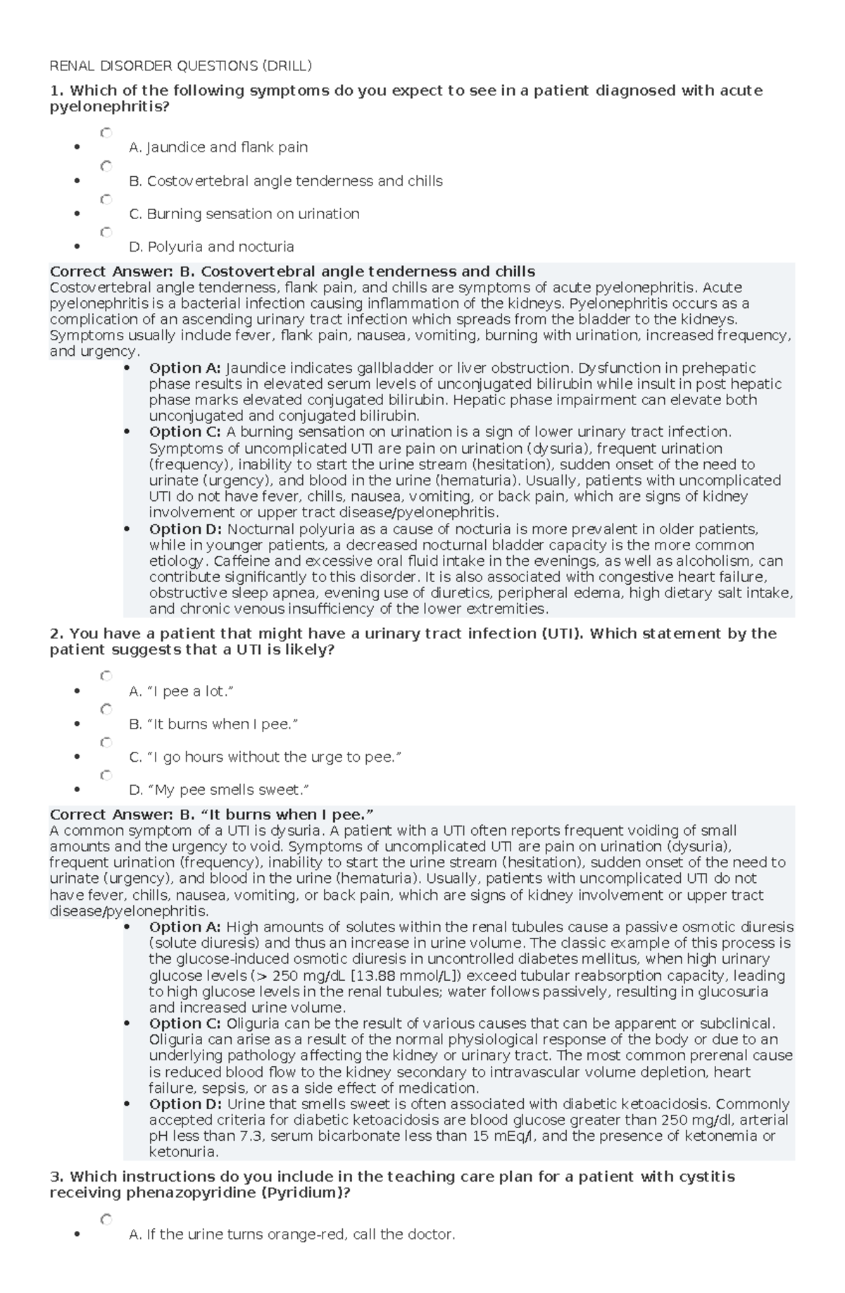 Renal Disorders with Answers and Rationale - RENAL DISORDER QUESTIONS ...