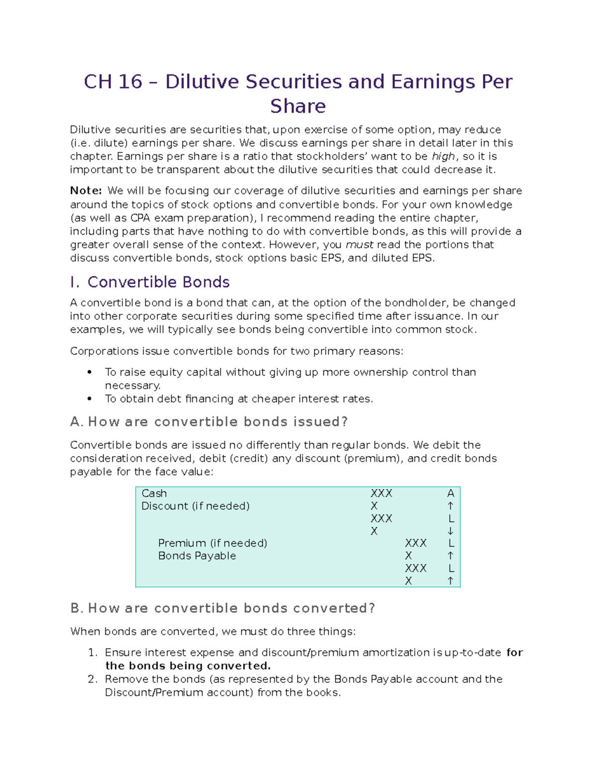 343 CH 16 Handout - CH 16 – Dilutive Securities and Earnings Per Share ...