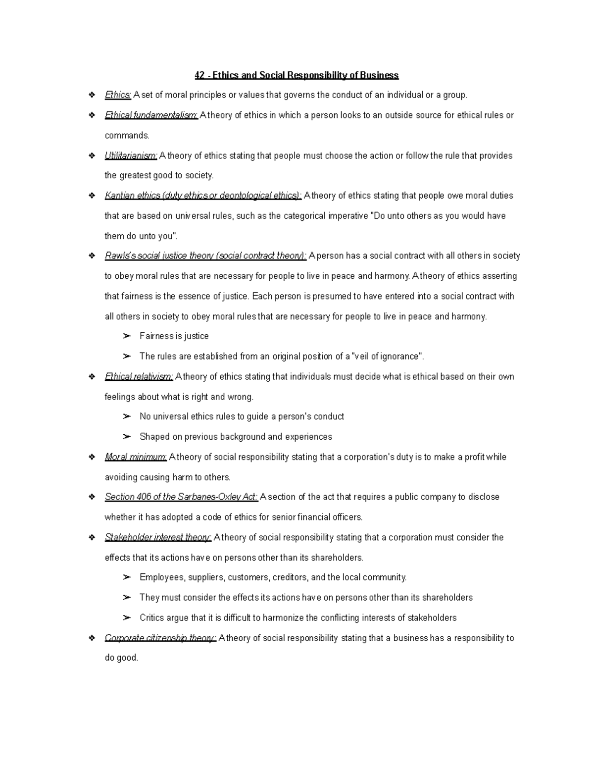 Business Law Notes Chapter 42 - 42 - Ethics and Social Responsibility ...