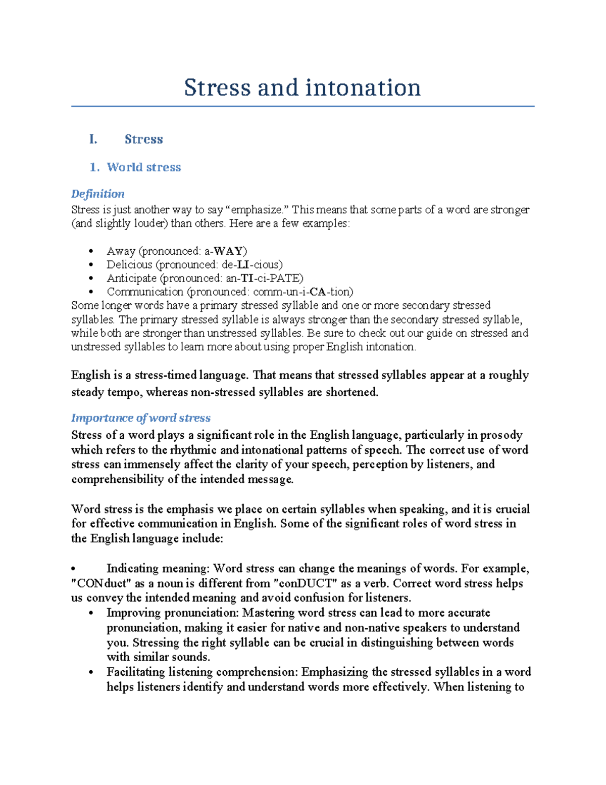 Linguistics 101: Stress and Intonation in English Communication - Studocu