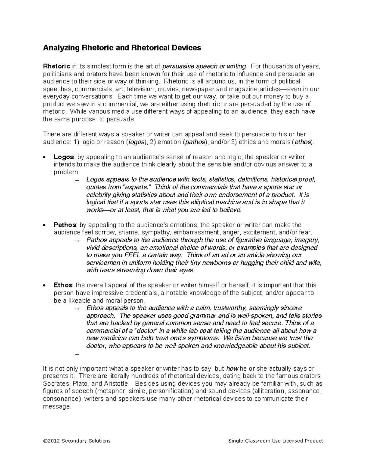 Analyzing Rhetoric & Rhetorical Devices: Persuasion Techniques - Studocu