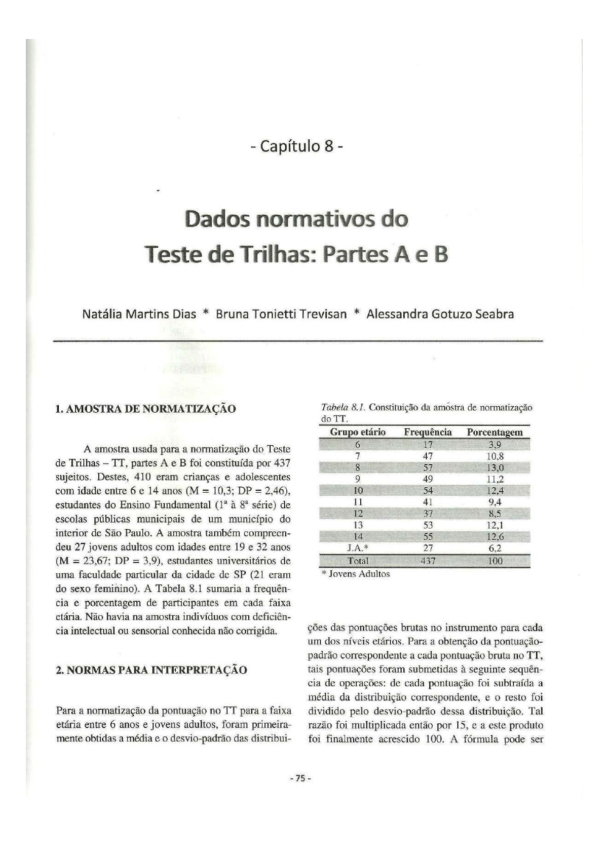 Capítulo 8: Normatização e Interpretação do Teste de Trilhas A e B ...