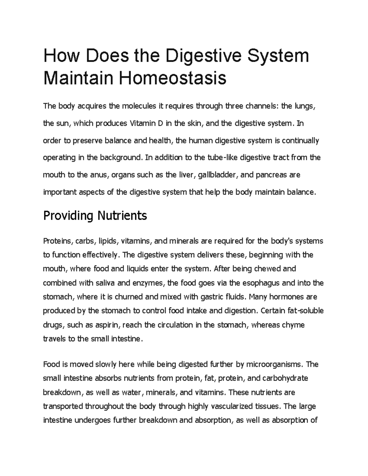 Understanding Homeostasis Through the Digestive System: An Overview - Document Preview