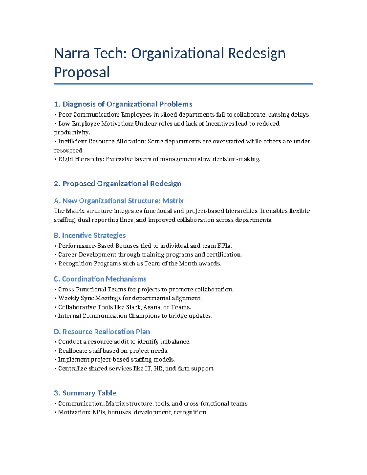Narra Tech: Org Redesign Proposal for Improved Collaboration ...