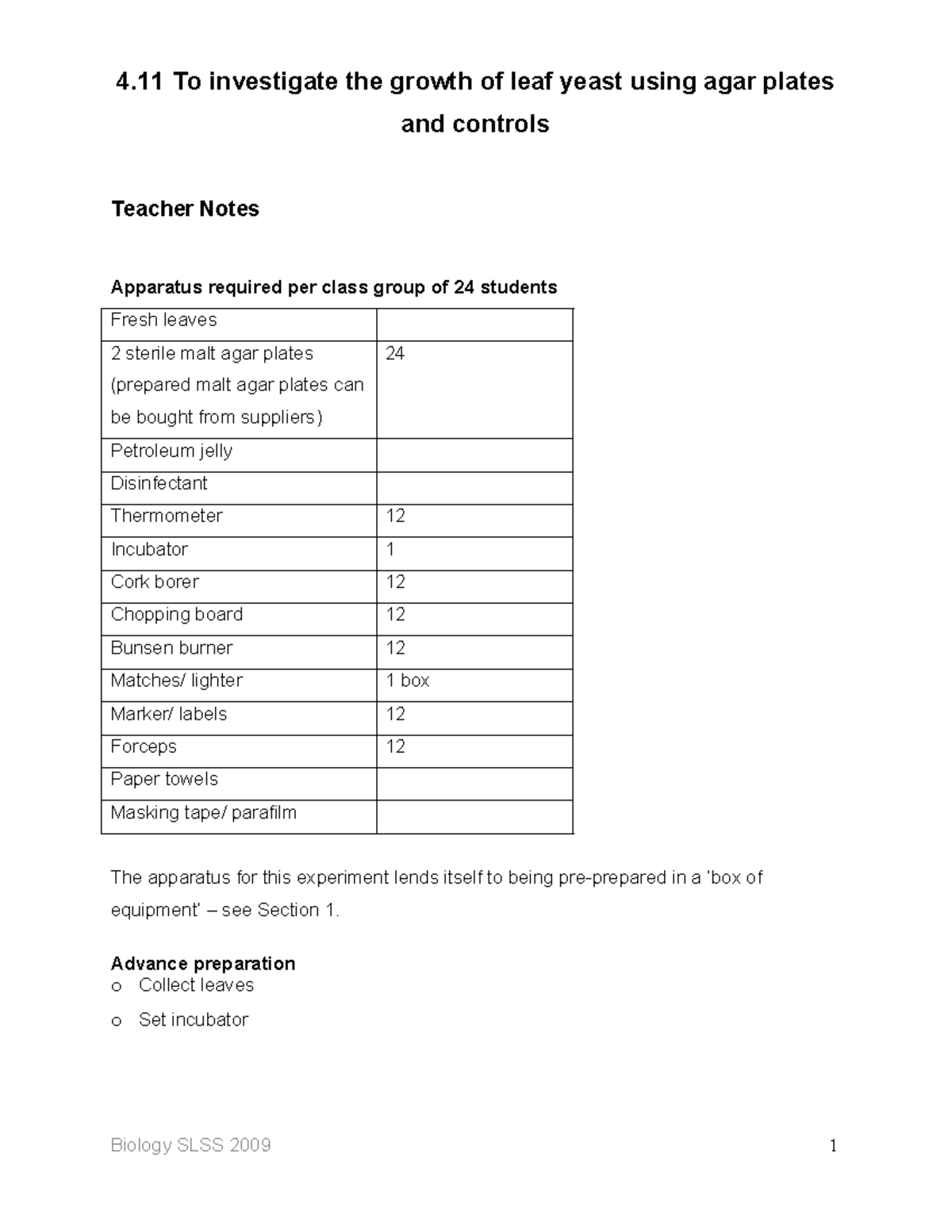 3.1.4 Leaf Yeast Experimentation & Teacher's Guide Notes - Studocu