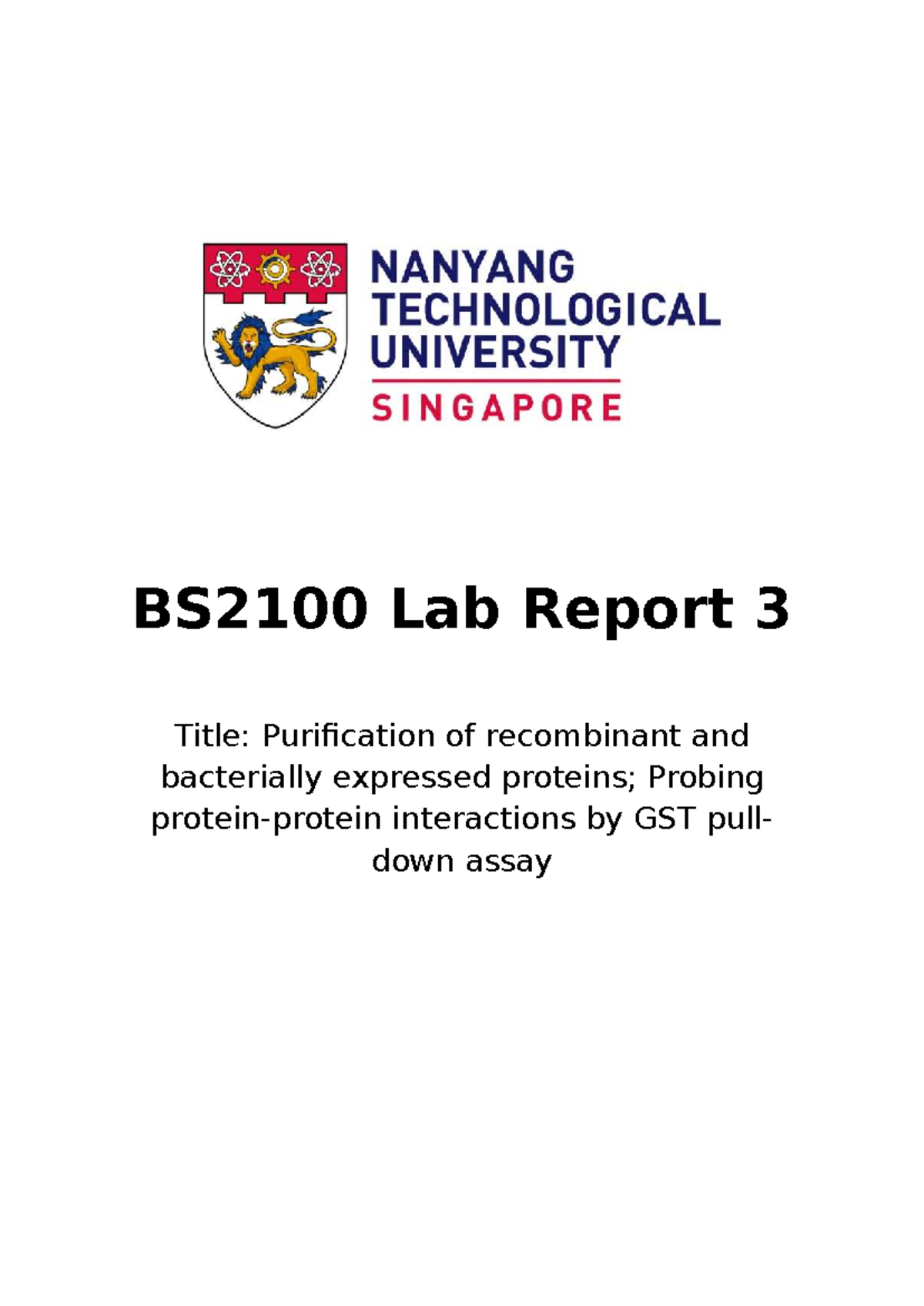 BS2100 Lab Report 3: Purification & Interaction Analysis of Dcp1 and ...