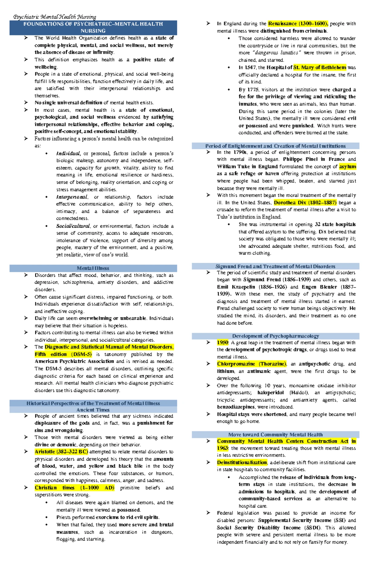 CH1 - Psych-Mental Health Nursing: Key Concepts and History - Studocu