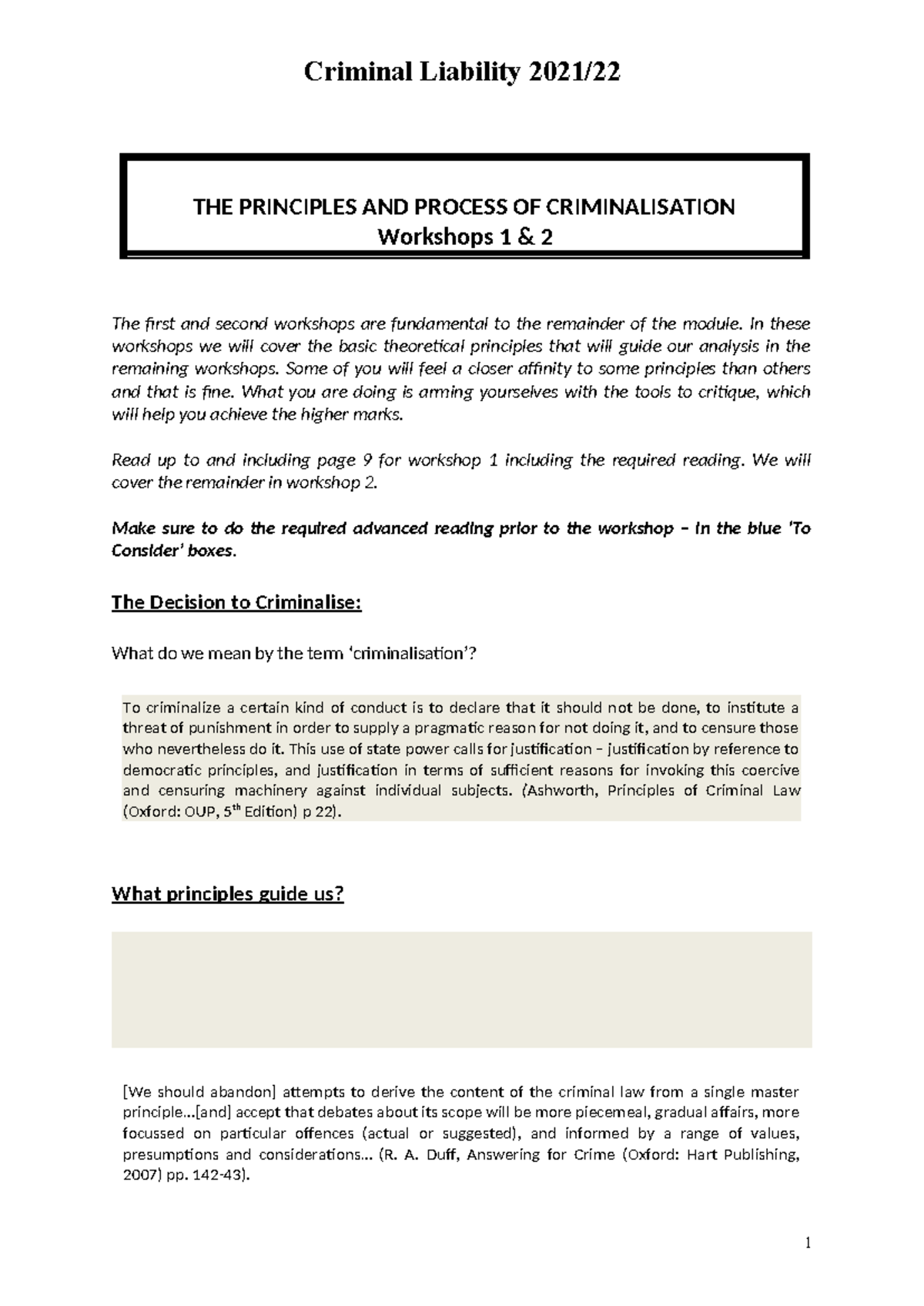 1. Criminalisation Theory (Workshop 1 and 2) - THE PRINCIPLES AND ...