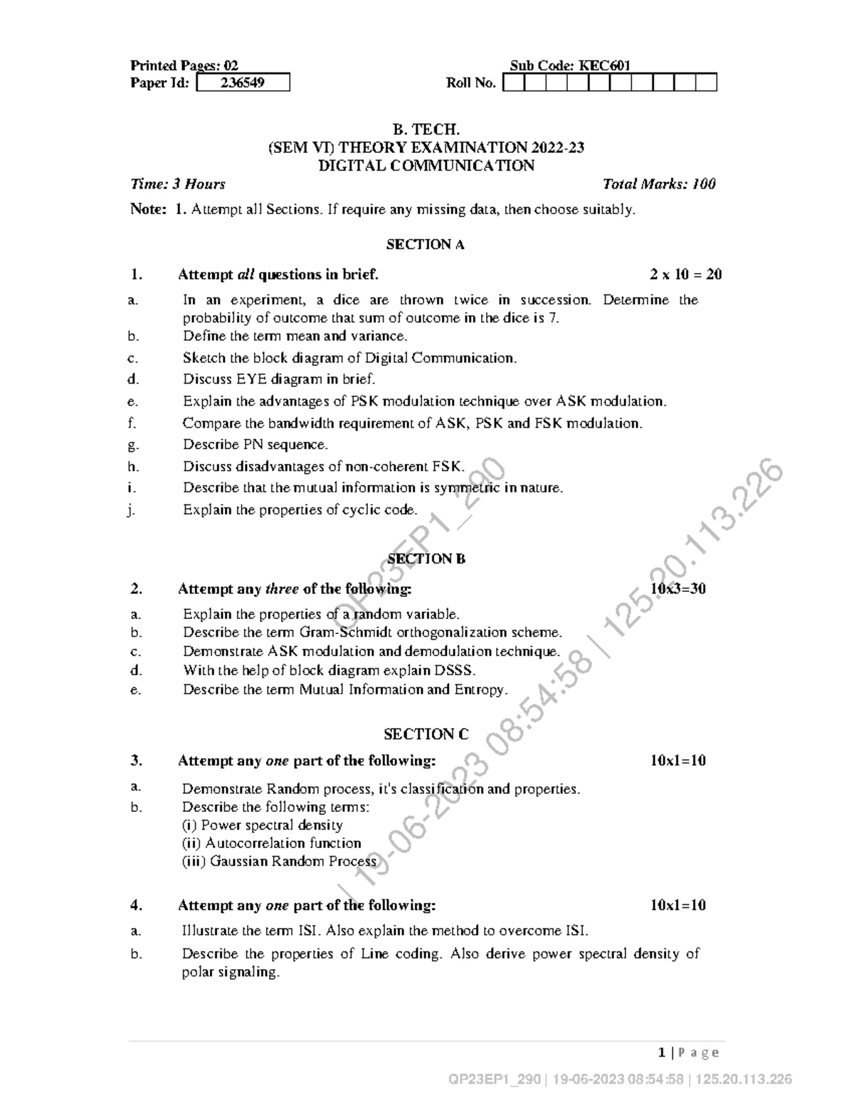 Digital Communication Theory Exam Notes - EEC601 - Studocu